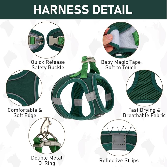 GAMUDA Small Pet Harness Collar and Leash Set, Step in No Chock No Pull Linen Fabric Soft Mesh Dog Vest Harnesses Reflective for Dogs Puppy Cats Kitten Rabbit (Green, XS) GAMUDACollarsCollection