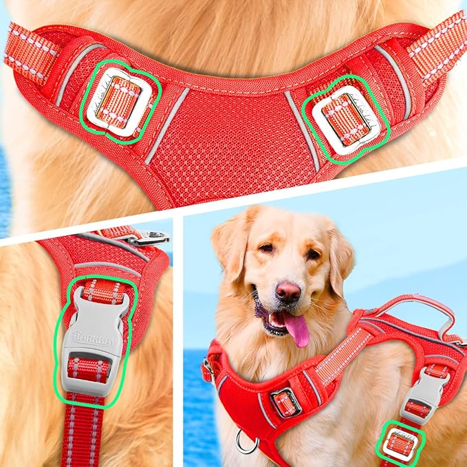 BARKBAY No Pull Dog Harness Large Reflective Dog Harness with Front Clip and Easy Control Handle for Walking Training Running with ID tag Pocket(Red,S) BARKBAY