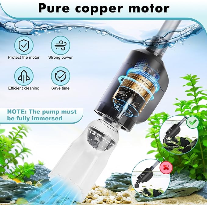 AQQA Aquarium Vacuum Gravel Cleaner Electric Fish & Turtle Tank Water Changer 6 in 1 Multi-Functional Aquarium Cleaning Tools Set for Water Cleaning & Circulation (20W, 320GPH) AQQA