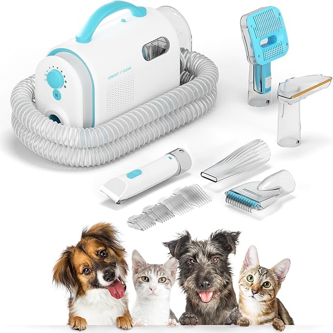 Uproot Clean Pet Grooming Vacuum Kit 7 in 1 - Cat & Dog Hair Vacuum Groomer with Brush, Detangle, Deshed, Trim, Clean, & Dry Attachments - Complete Cat & Dog Grooming Vacuum for Shedding Pets - PAWPICO