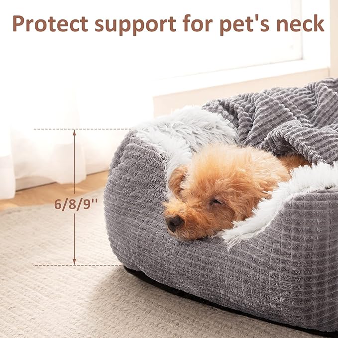 MIXJOY Dog Beds for Large Medium Small Dogs, Rectangle Cave Hooded Blanket Puppy Bed, Luxury Orthopedic Cat Beds for Indoor Cats, Warmth and Machine Washable (30 inches, Grey) - PAWPICO