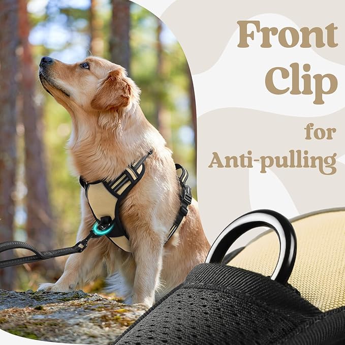 rabbitgoo Dog Harness Medium Sized, No Pull Pet Harness with 3 Buckles, Adjustable Soft Padded Pooch Vest with Instant Control Handle, Easy Walking Reflective Pet Vest for Medium Dogs, Beige, M rabbitgoo