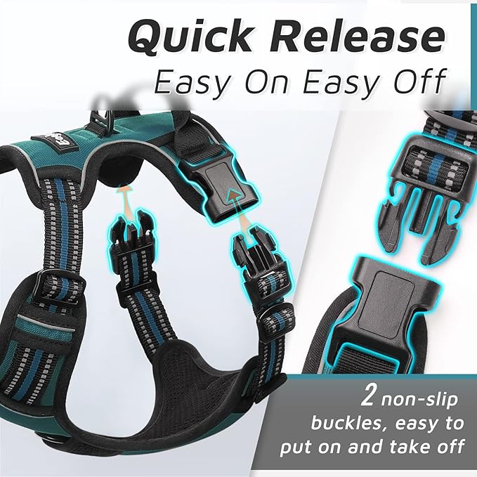 Eagloo Dog Harness Medium Sized Dog, No Pull Service Vest with Reflective Strips and Control Handle, Adjustable and Comfortable for Easy Walking, No Choke Pet Harness with 2 Metal Rings, Dark Green, M GoExplorewithEagloo