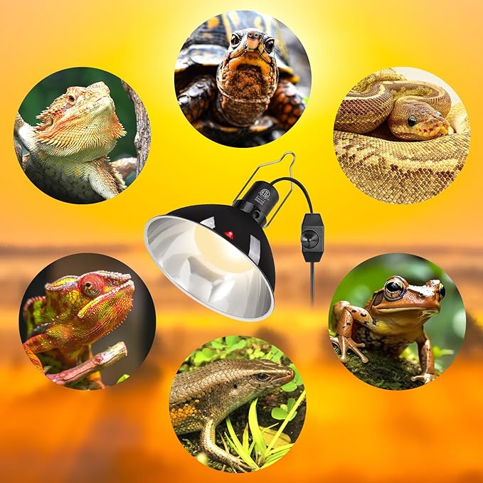 REPTI ZOO Upgrade Reptile Light Fixture with Dimming,8.5 inch Deep Dome Lamp Fixture for Reptile Tank Terrarium, Reptile Heat Lamp Fixture for UVB UVA Bulb Basking Heat Bulb REPTIZOO