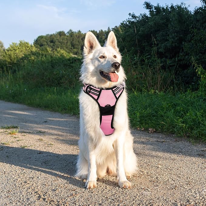 Eagloo Dog Harness Large Breed, No Pull Service Vest with Reflective Strips and Control Handle, Adjustable and Comfortable for Easy Walking, No Choke Pet Harness with 2 Metal Rings, Pink, XL GoExplorewithEagloo
