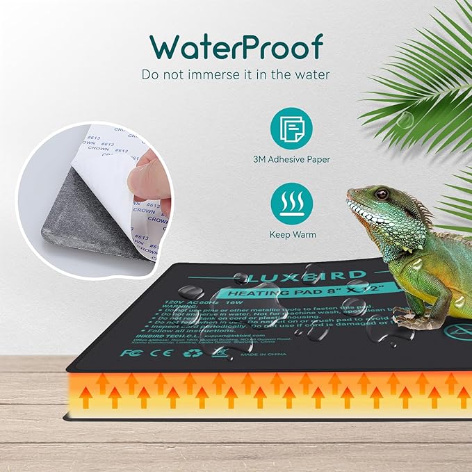 Luxbird Reptile Heating Pad 8" X 12" with Digital Thermostat Combo Under Tank Terrarium Heating Mat for Turtles, Lizards, Frogs, and Other Reptiles Luxbird