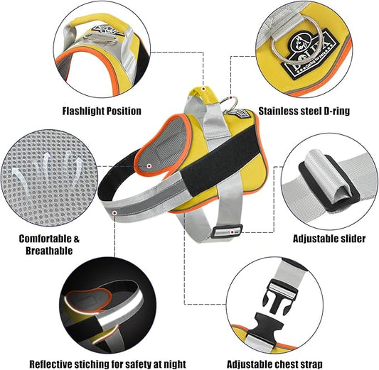 Bolux Dog Harness, No-Pull Reflective Dog Vest, Breathable Adjustable Pet Harness with Handle for Outdoor Walking - No More Pulling, Tugging or Choking (X-Large (Pack of 1), YellowOrange) Bolux
