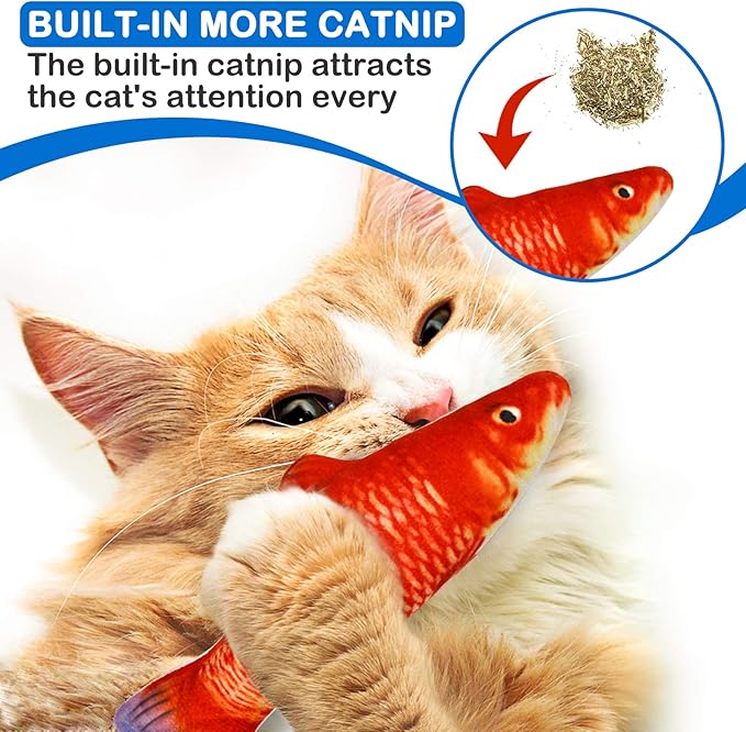 5Pcs Catnip Toy, Plush Fish Cat Toy, Cat Chew Toy, Catnip Filled Cartoon Fish with Bell Inside for Interactive Kitty Chew Toys Cat Teething Cat Exercise - PAWPICO