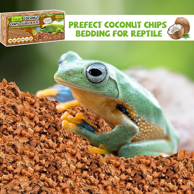 Legigo 4 Pack Coconut Chip Substrate for Reptiles, Natural Coco Husk Chip Reptiles Bedding, Compressed Coconut Chip Substrate for Snake, Tortoise, Ball Python, Gecko, Lizard Terrarium Tanks Legigo