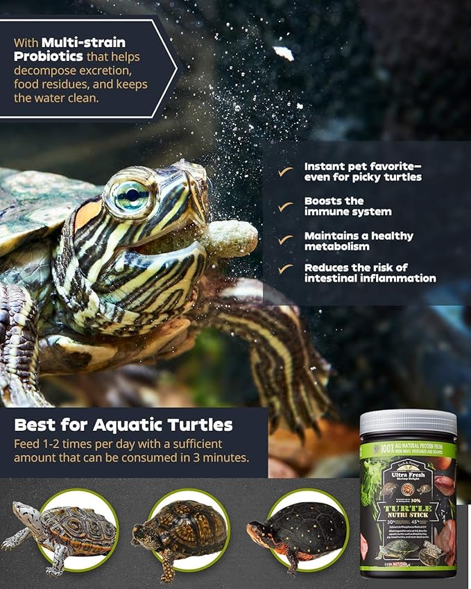 Ultra Fresh - Turtle Nutri Stick, Wild Sword Prawn, Calcium & Vitamin D Enriched Aquatic Turtle Food with Probiotics for Picky Turtles, Made from All Natural Ingredients 3.35 oz UltraFresh-ShrimpDelight