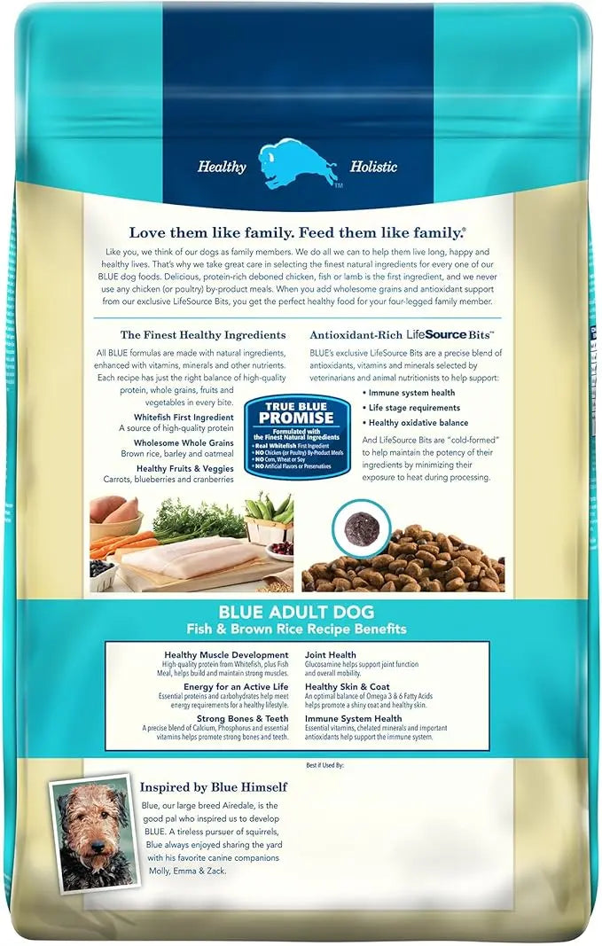Blue Buffalo Life Protection Formula Adult Dry Dog Food, Helps Build and Maintain Strong Muscles, Made with Natural Ingredients, Fish & Brown Rice Recipe, 30-lb. Bag - PAWPICO