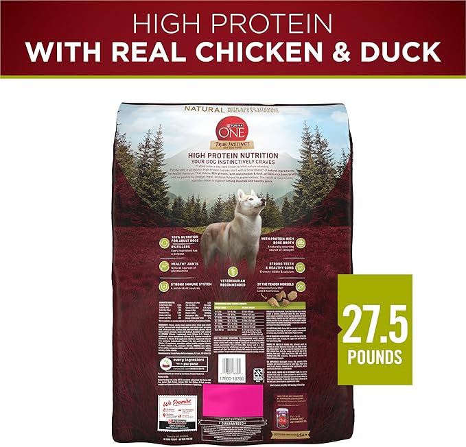 Purina ONE True Instinct High Protein Dry Dog Food Formula with Real Chicken and Duck Natural with Added Vitamins and Minerals Dog Food - 27.5 lb. Bag - PAWPICO