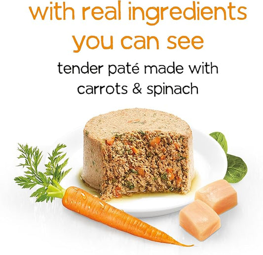 Purina Beneful Infused Wet Pate Dog Food with Real Chicken, Carrots and Spinach, with Fish Oil for Dogs - (8 Packs of 3) 3oz. Sleeves - PAWPICO