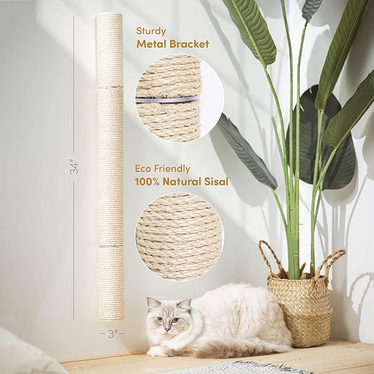 34" Wall Mounted Cat Scratcher, Sisal Scratching Post - PAWPICO