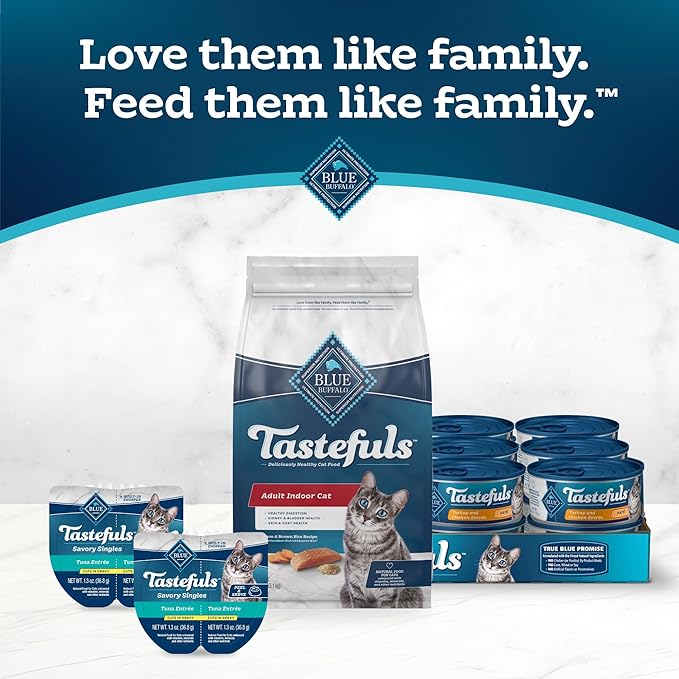 Blue Buffalo Tastefuls Adult Dry Cat Food Indoor Cat Formula, Made in the USA with Natural Ingredients, Salmon Recipe, 7-lb. Bag - PAWPICO