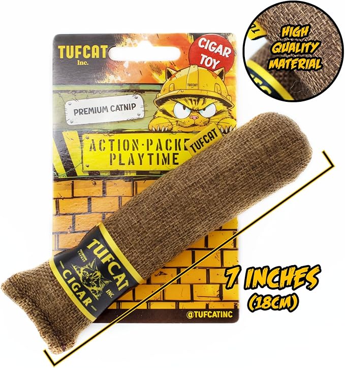 Cat Toy Cigar, Catnip Toys for Cats of All Breeds, Cat Toys for Indoor Cats, Kitten Toys, Action Themed Fun for Kicking, Biting, Chewing (Brown, 1-Pack) - PAWPICO