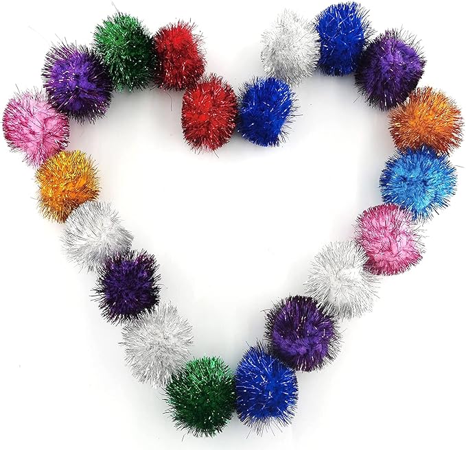 20 Pcs Assorted Color Flash Ball Cat's Favorite Toy Ball Tinsel Pom Poms Flash. - PAWPICO