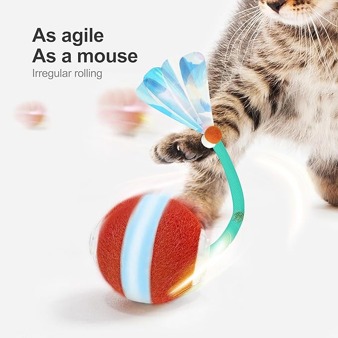 Interactive Cat Toys for Indoor Cats,The 3rd Generation Agile Moving Cat Ball with Elastic Mesh Tail,Automatic Cat/Kitten Toys for Bored Indoor Adult Cats,Motion Activated (Green) - PAWPICO