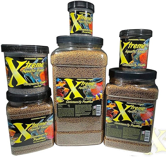 Xtreme Community Peewee 1.5mm Pellets: Slow Sinking & Ideal for Community Fish - Boosts Immune & Digestive Health, Enhances Color & Energy, Max Protein Fish Food – USA Farm Grown (20oz) XtremeAquaticFoods