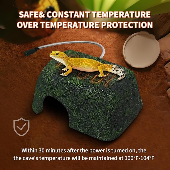 Heated Reptile Rock Cave, Reptile Hides and Caves, Heating Rock for Reptile Tank Decor for Small Reptile Hide with Heated Basking Platform for Lizards, Snake, Leopard Gecko, Reptiles Amphibians Gribouillage