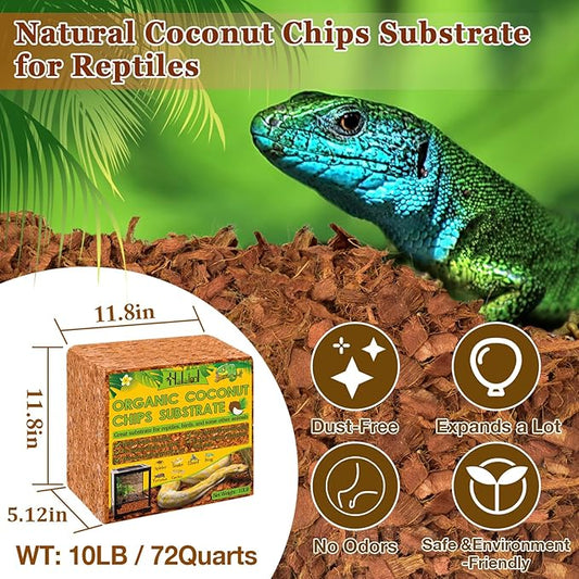 Halatool 10LB Coconut Chips Substrate for Reptiles 72QT Natural Coco Husk Snake Bedding for Ball Python Coco Coir Chip Terrarium Substrate for Tortoise Frog Gecko Hermit Crab Hamster HALATOOL