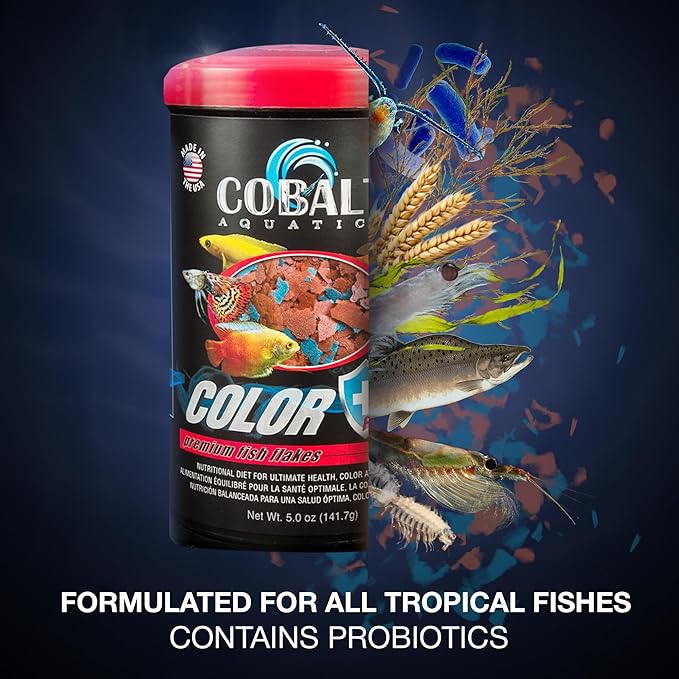 Cobalt Aquatics Color Enhancing Blue Flakes with Probiotics 5 oz - Ideal for All Tropical Fish - Enhances Health &Colors - Perfect for Fish Aquariums COBALTAQUATICS