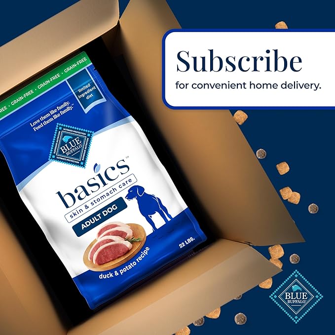 Blue Buffalo Basics Grain-Free Dry Dog Food for Adult Dogs, Limited Ingredient Diet, Duck Recipe, 22-lb. Bag - PAWPICO