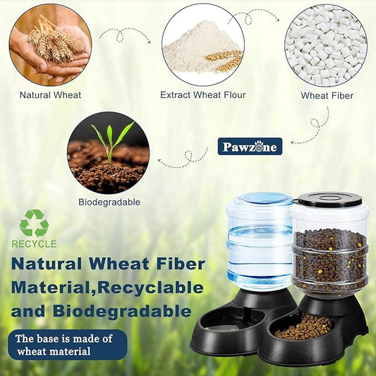 2 Pack Automatic Cat Feeder and Water Dispenser in Set Pet Food Bowl for Small Medium Dog Pets Puppy Kitten Big Capacity 1 Gallon x 2 (Dark Black) - PAWPICO