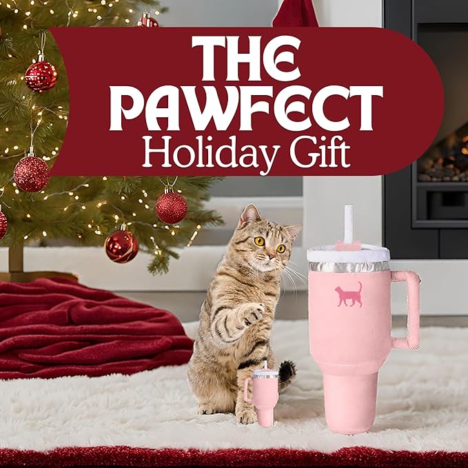 Kitty Cup Tumbler Cat Toy – Cute Cat Toy with Catnip, Crinkle Cat Toys for Cat Birthdays or Christmas, Funny Cat Toys for Kittens (Pink Peach Dust) - PAWPICO