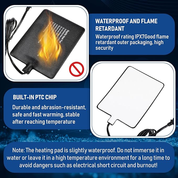 ROCEEI 4 Pcs 6" x 8" Reptile Heat Pad 8W 120V Under Tank Terrarium Heating Mat Heater Waterproof Hermit Crab Heating Pad for Turtle, Lizard, Frog, Snake, 10-20 Gallon Reptile Tank ROCEEI
