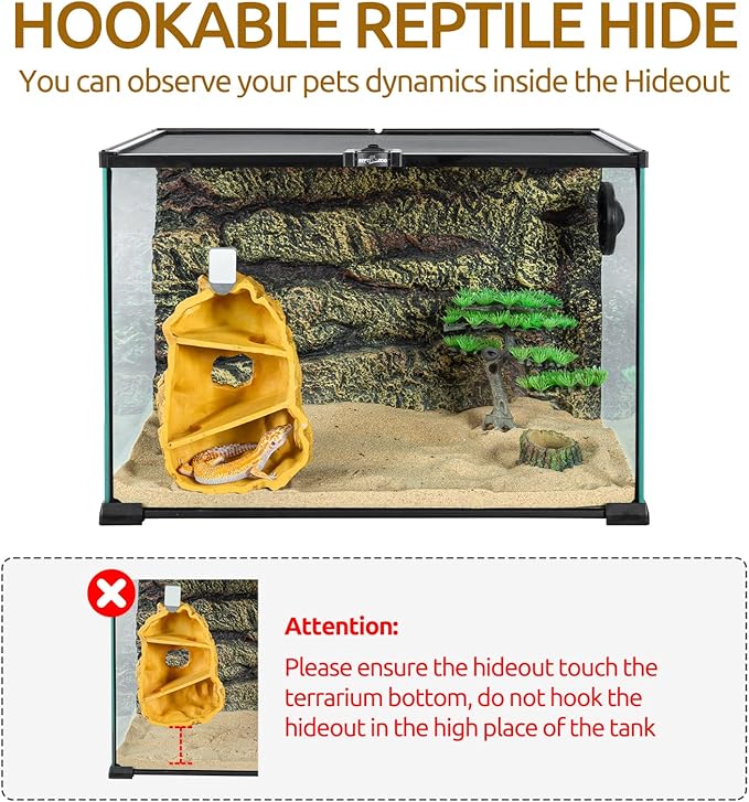 REPTIZOO Reptile Hide Hookable Multi-Levels Hideout Resin Reptile Cave Bearded Dragon Hideout Reptile Terrarium Accessories Decor for Reptiles, Amphibians, Snakes, Lizards,Leopard Gecko REPTIZOO