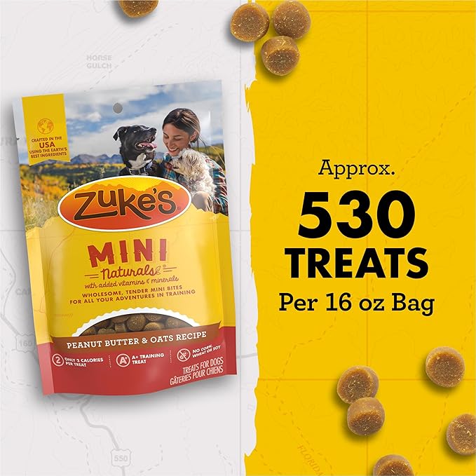 Zuke's Mini Naturals Training Dog Treats Peanut Butter and Oats Recipe - 16 Oz Bag - PAWPICO