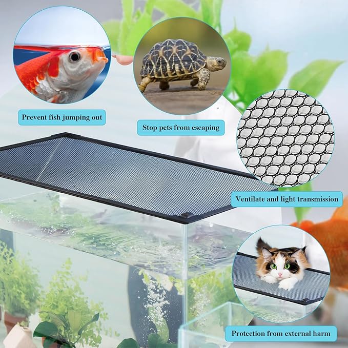 Magnetic Aquarium Lid, Max Size 39" x 19" Fish Tank Cover, DIY Aquarium Anti-Jumping Net Hood Set, Adjustable Mesh Screen Netting for Fish Tank Screen Top Cover Orgthin