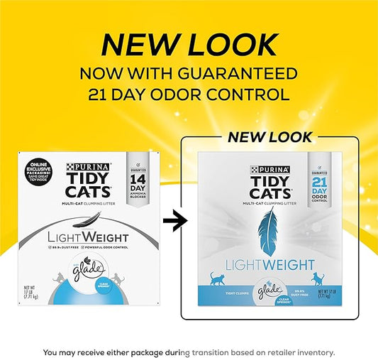 Purina Tidy Cats Low Dust, Multi Cat, Clumping Cat Litter Odor Control Formula, LightWeight Glade Clear Springs - 17 lb. Box - PAWPICO