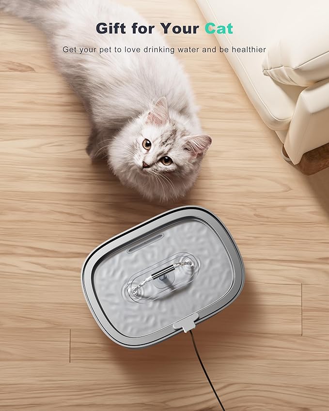 Cat Water Fountain Stainless Steel: 3.2L/108oz Pet Fountain Water Bowl Automatic Drinking Dispenser Cat Feeding & Watering Supplies, Ultra-Quiet Pump Replacement Filter for Cats Inside(Seafoam Green) - PAWPICO