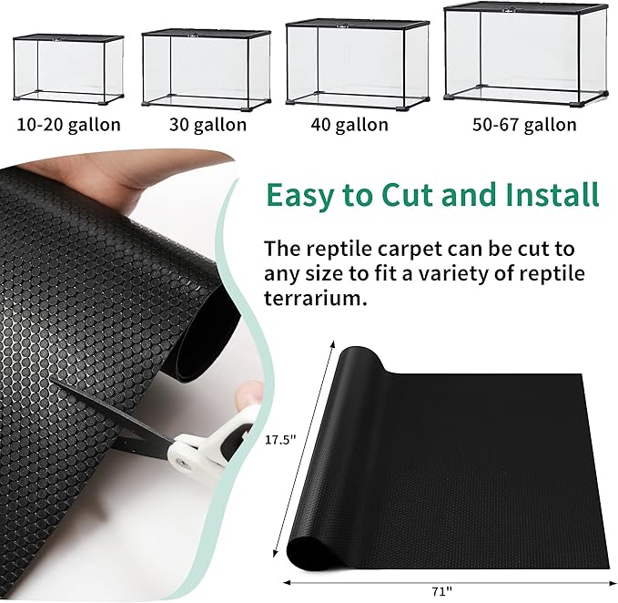 Bearded Dragon Tank Accessories, Reptile Mat, Reptile Terrarium Substrate Liner for Leopard Gecko, Lizard, Snake, Tortoise, Iguana Non-Adhesive Reptile Flooring (18"x72" Black) zunzingy
