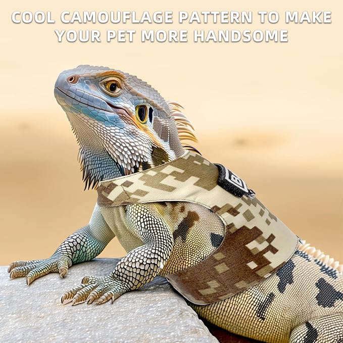 Bearded Dragon Harness and Leash, Adjustable Lizard Bearded Dragon Reptile Harness, Bearded Dragon Lizard Reptiles for Walking Outdoor to Prevent Escape (Brown) PAWPICO