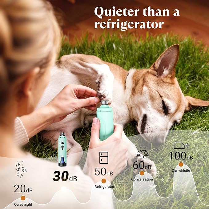 YABIFE Dog Nail Grinder, Dog Nail Trimmers and Clippers Kit, Super Quiet, Rechargeable, for Small Large Dogs & Cats Toenail & Claw Grooming,3 Speeds, 1 Extra Grinding Wheel - PAWPICO