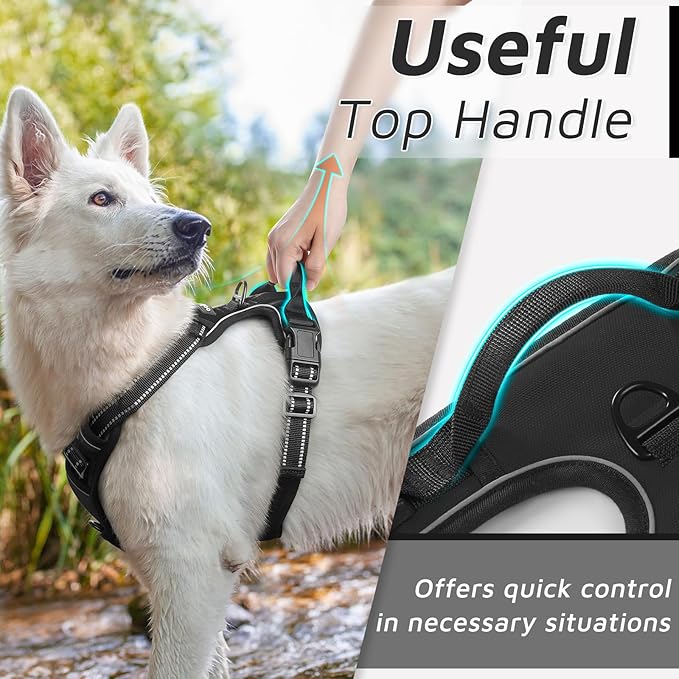 Eagloo Dog Harness Medium Sized Dog, No Pull Service Vest with Reflective Strips and Control Handle, Adjustable and Comfortable for Easy Walking, No Choke Pet Harness with 2 Metal Rings, Black, M GoExplorewithEagloo