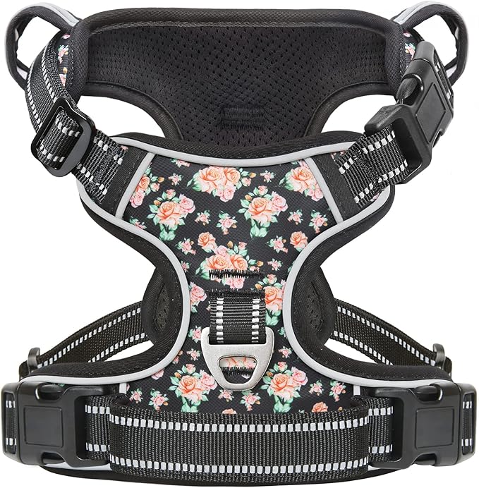 Timos No Pull Dog Harness,NO Need Go Over Dogs Head 3 Snap Buckles Reflective Oxford No Choke Harness with Front&Back 2 Metal Leash Clips Soft Padded for Small Medium Large Dogs,X-Large (Pack of 1) Timos