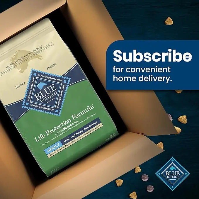 BLUE BUFFALO Life Protection Formula Adult Dry Dog Food, Helps Build and Maintain Strong Muscles, Made with Natural Ingredients, Lamb & Brown Rice Recipe, 24-lb. Bag - PAWPICO