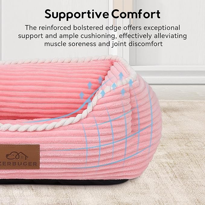 Rectangle Dog Bed for Large Medium Pets Indoor Outdoor with Removable Mat,Machine Washable Sleeping Sofa Non-Slip Bottom Breathable Soft Puppy Bed Durable Orthopedic Calming Pet Cuddler(Large, Pink) - PAWPICO