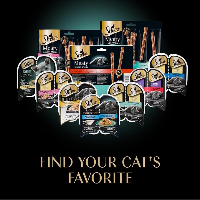 Sheba Meaty Tender Sticks Soft Cat Treats with Chicken, Tuna Flavor, and Salmon Flavor, 0.14 oz., 70 Count Sheba