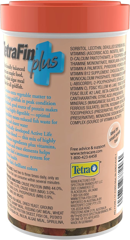 TetraFin Plus Goldfish Flakes 2.2 Ounces, Balanced Diet, With Algae To Promote Health,Oranges Tetra