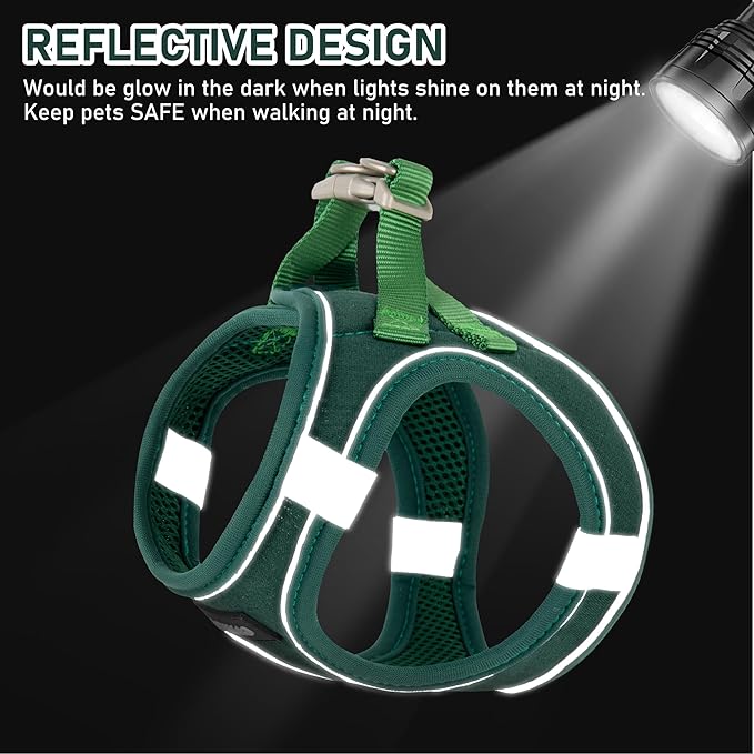 GAMUDA Small Pet Harness Collar and Leash Set, Step in No Chock No Pull Linen Fabric Soft Mesh Dog Vest Harnesses Reflective for Dogs Puppy Cats Kitten Rabbit (Green, XS) GAMUDACollarsCollection