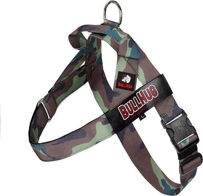 BULLHUG Harness – Made for Larger Chested Dogs Like English Bulldogs, French Bulldogs, Pugs & More. Stops Dogs from Pulling & Choking on Walks (Army, Large) BULLHUG
