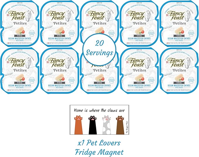 Fancy Feast Gourmet Grain-Free Meals Wet Cat Food Pate and Gravy Petites 10 Twin Pack Trays, 20 Servings (Ocean Whitefish in Gravy) - PAWPICO
