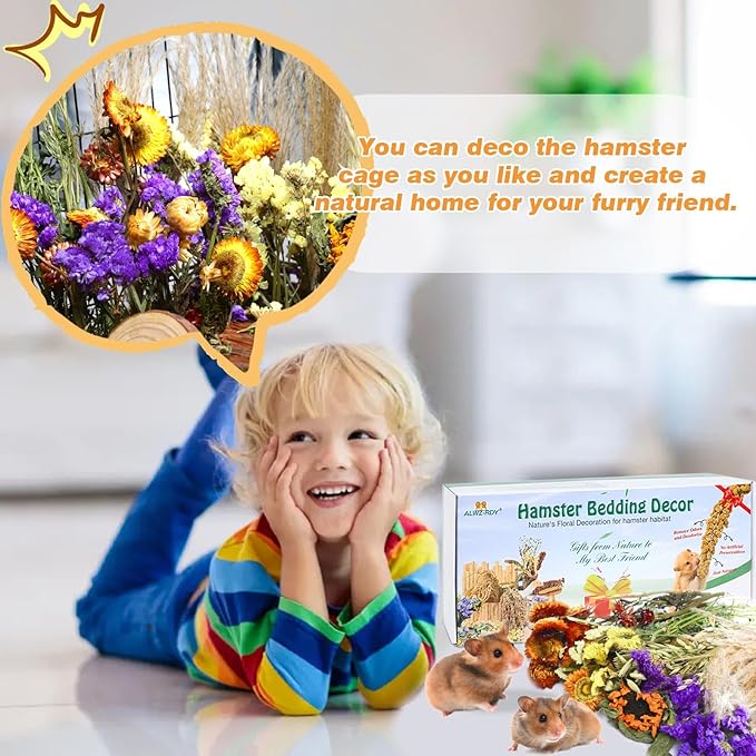 Natural Hamster Bedding, Hamster Herbs Flowers for Hamster Cage Enclosure Habitat Decor Hamster Sprays for Dwarf Syrian Guinea Hamsters Gerbil Degus or Other Small Animals (Floral Fragrance Version) ALWZ-RDY