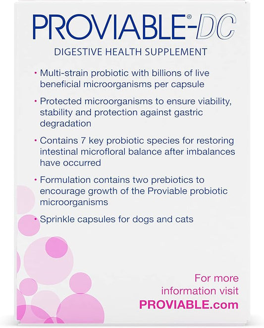 Nutramax Proviable Digestive Health Supplement Multi-Strain Probiotics and Prebiotics for Cats and Dogs - With 7 Strains of Bacteria, 30 Capsules NutramaxLaboratories