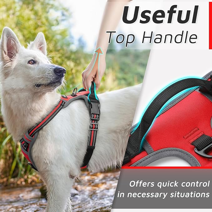 Eagloo Dog Harness Large Breed, No Pull Service Vest with Reflective Strips and Control Handle, Adjustable and Comfortable for Easy Walking, No Choke Pet Harness with 2 Metal Rings, Red, XL GoExplorewithEagloo